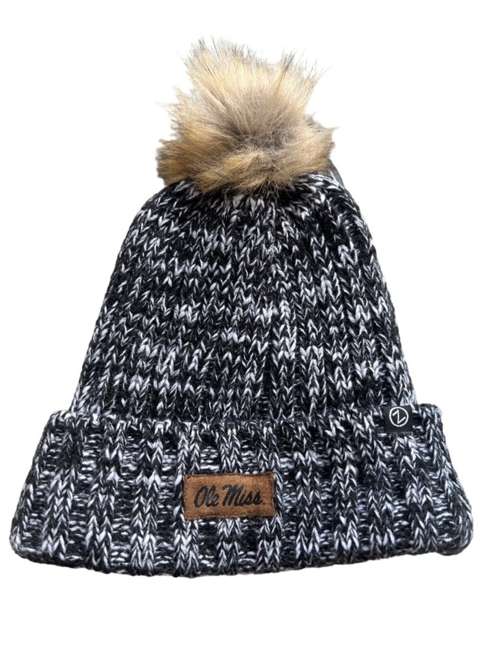 Zephyr Pom Beanie Hat One Size Ole Miss Black White Knit Acrylic College NEW